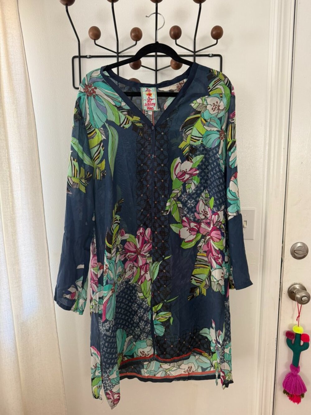 Johnny Was Silk  Button-Front Floral Dress Tunic